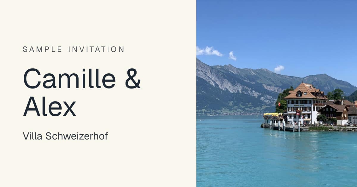 Sample digital wedding invitation: Camille & Alex, Villa Schweizerhof, in the Alpine Editorial design