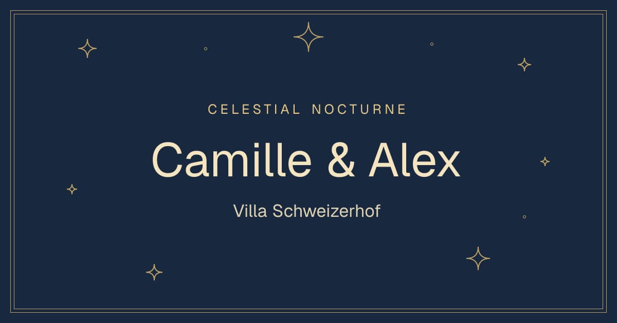 Digital wedding invitation in the Celestial Nocturne design: Camille & Alex, Villa Schweizerhof