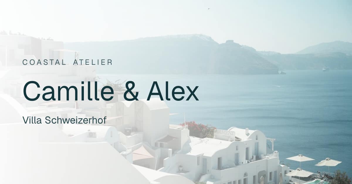 Digital wedding invitation in the Coastal Atelier design: Camille & Alex, Villa Schweizerhof