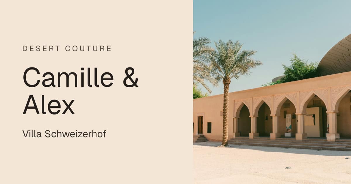 Digital wedding invitation in the Desert Couture design: Camille & Alex, Villa Schweizerhof