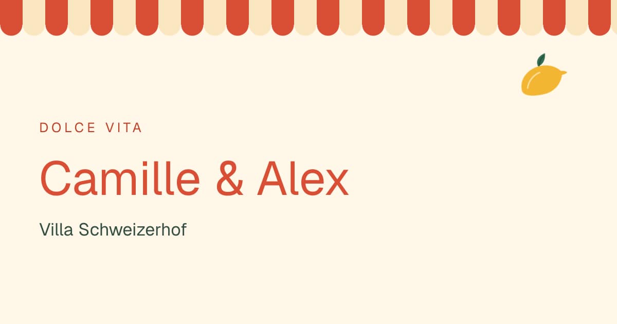 Digital wedding invitation in the Dolce Vita design: Camille & Alex, Villa Schweizerhof