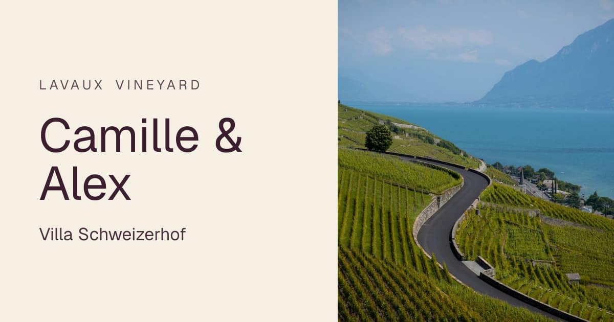 Digital wedding invitation in the Lavaux Vineyard design: Camille & Alex, Villa Schweizerhof
