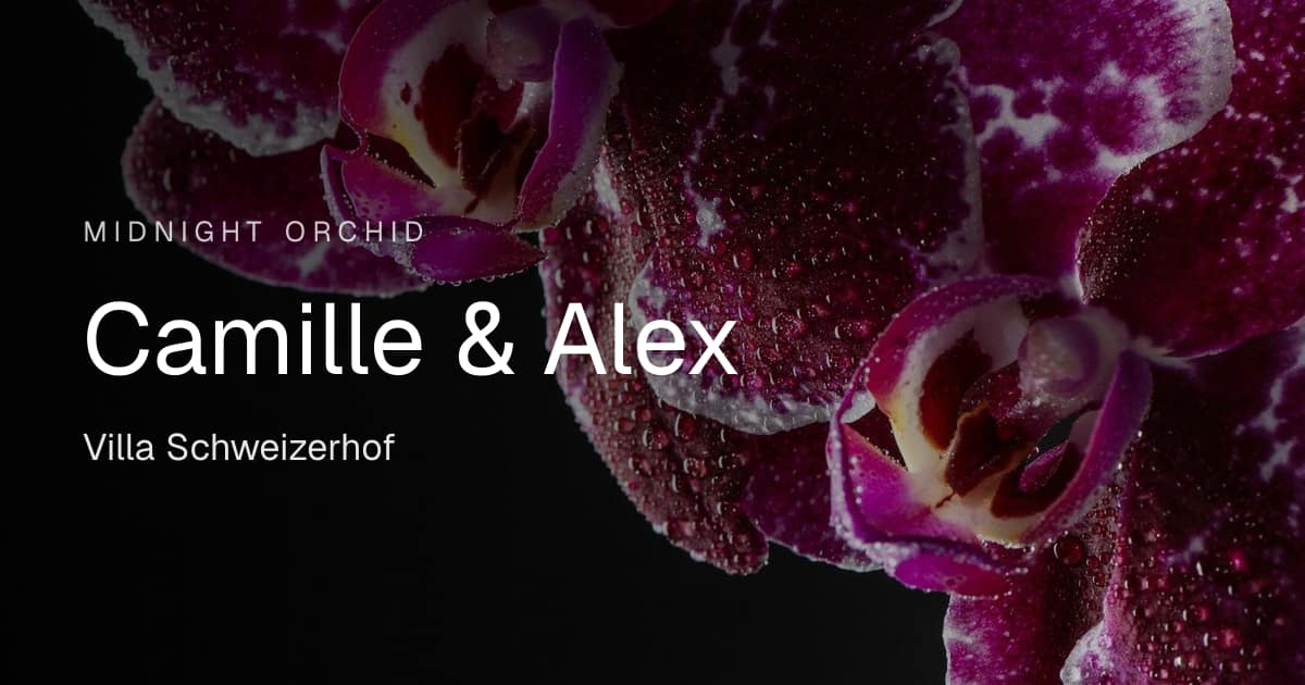 Digital wedding invitation in the Midnight Orchid design: Camille & Alex, Villa Schweizerhof