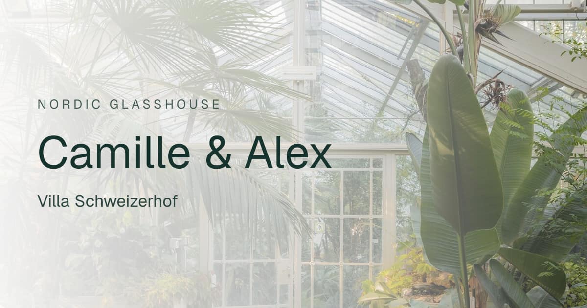 Digital wedding invitation in the Nordic Glasshouse design: Camille & Alex, Villa Schweizerhof
