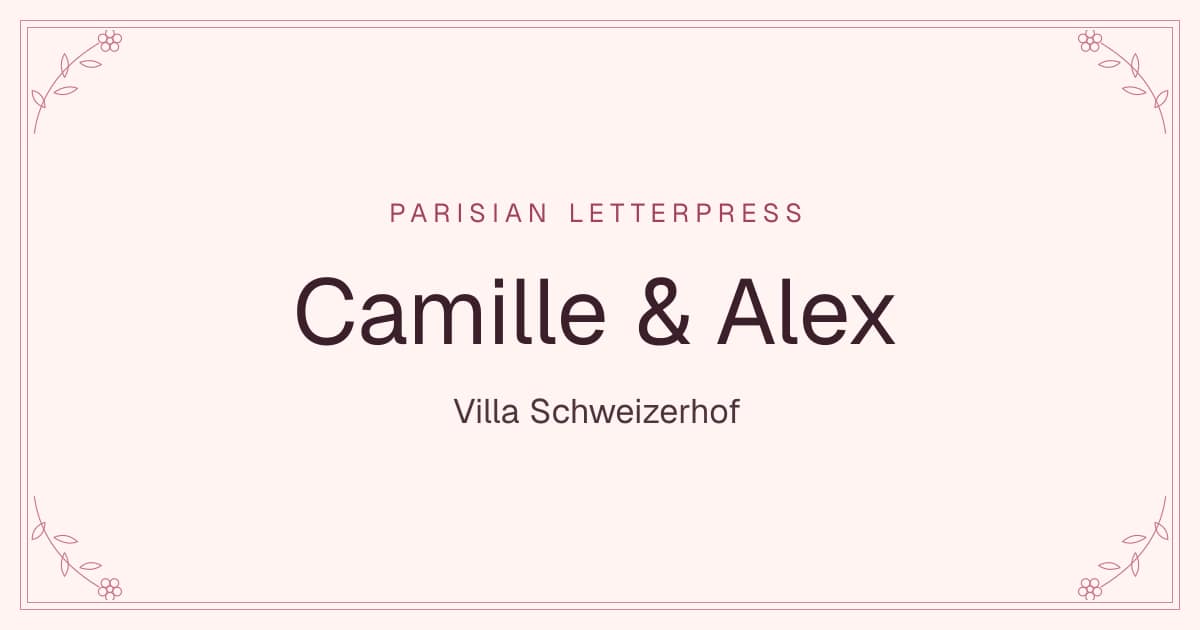 Digital wedding invitation in the Parisian Letterpress design: Camille & Alex, Villa Schweizerhof