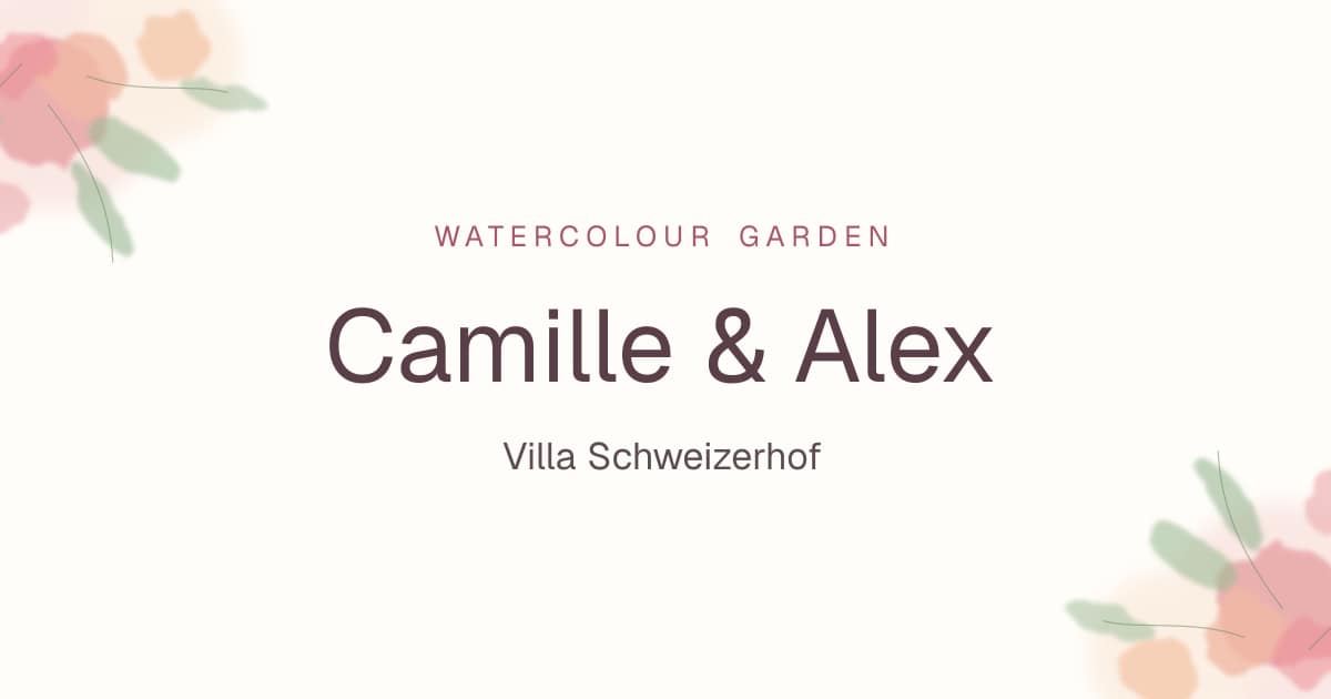 Digital wedding invitation in the Watercolour Garden design: Camille & Alex, Villa Schweizerhof