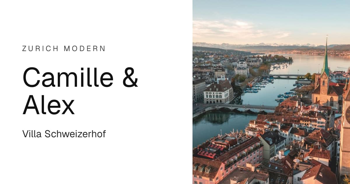 Digital wedding invitation in the Zurich Modern design: Camille & Alex, Villa Schweizerhof
